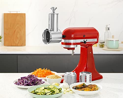 FavorKit Stainless Steel Slicer Shredder Attachment for KitchenAid Mixers, Bigger Vegetable Salad Maker Accessories with 3 Cylinder Blades,Dishwasher Safe!