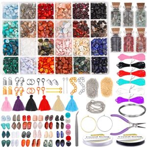 eutenghao irregular chip stone beads kit with wishing bottles,crystal gemstone beads and tassels,jewelry wires,pliers,rings,jewelry findings for necklace bracelet earring ring making (1319pcs)