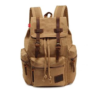 AUGUR High Capacity Canvas Vintage Backpack - for Hiking Travel 12-15.6" Laptop Backapcks for Men Casual Daypacks Rucksack(L-Khaki)