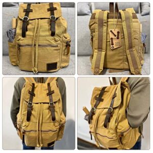AUGUR High Capacity Canvas Vintage Backpack - for Hiking Travel 12-15.6" Laptop Backapcks for Men Casual Daypacks Rucksack(L-Khaki)
