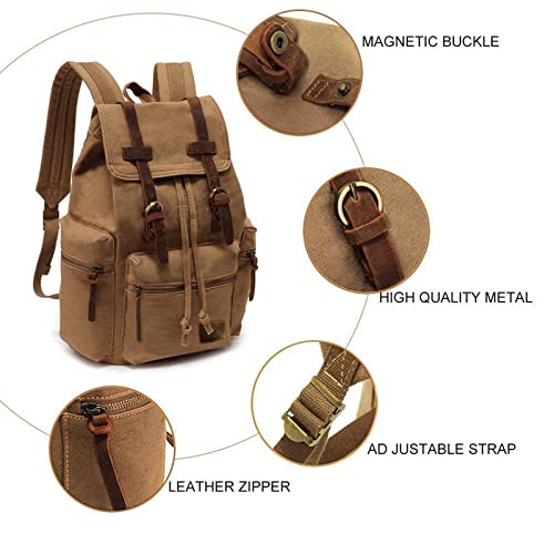 AUGUR High Capacity Canvas Vintage Backpack - for Hiking Travel 12-15.6" Laptop Backapcks for Men Casual Daypacks Rucksack(L-Khaki)