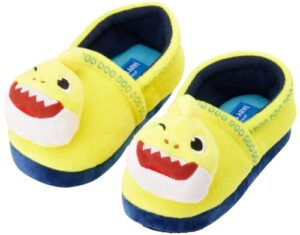 nickelodeon kids baby shark slippers - baby shark plush slip-on fuzzy slippers (boys/girls), size 9-10 toddler, yellow