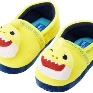 Nickelodeon Kids Baby Shark Slippers - Baby Shark Plush Slip-On Fuzzy Slippers (Boys/Girls), Size 9-10 Toddler, Yellow