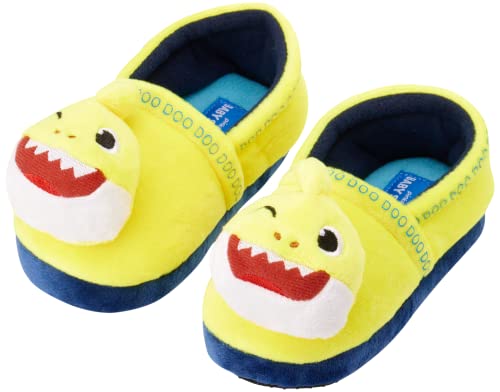 Nickelodeon Kids Baby Shark Slippers - Baby Shark Plush Slip-On Fuzzy Slippers (Boys/Girls), Size 9-10 Toddler, Yellow