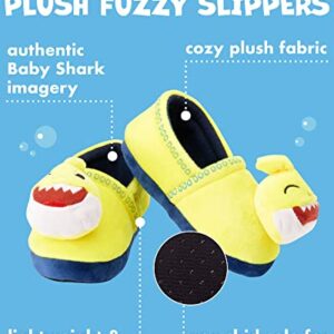 Nickelodeon Kids Baby Shark Slippers - Baby Shark Plush Slip-On Fuzzy Slippers (Boys/Girls), Size 9-10 Toddler, Yellow