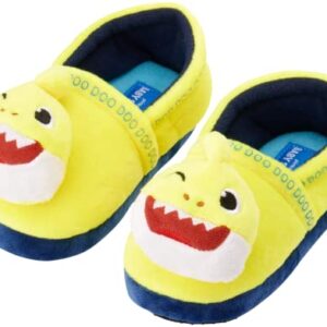 Nickelodeon Kids Baby Shark Slippers - Baby Shark Plush Slip-On Fuzzy Slippers (Boys/Girls), Size 7-8 Toddler, Yellow