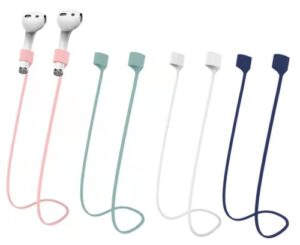 buisamg magnetic anti-lost straps for airpods, soft silicone sports lanyard, neck rope cord -(4-pack) wireless headphones anti-lost rope (green pink white blue)