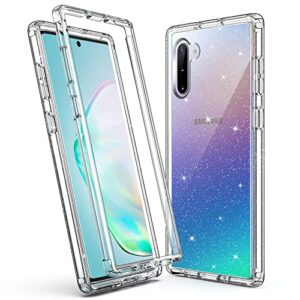 ulak galaxy note 10 case, stylish clear glitter sparkle heavy duty shockproof rugged protection case transparent soft tpu protective cover for samsung galaxy note 10 6.3 inch (2019), clear glitter