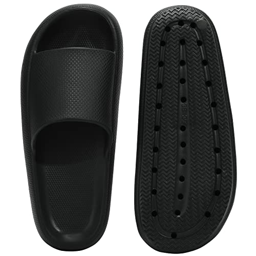 welltree Slides for Women Men Pillow Slippers Non-Slip Bathroom Shower Sandals Soft Thick Sole Indoor and Outdoor Slides,Black,11.5-12.5 Women/10-11 Men