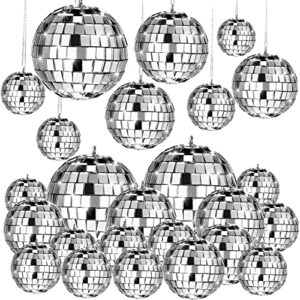 20 pcs hanging mirror disco ball ornaments glass disco balls decoration different sizes 70s reflective mini disco ball decor with rope (2.4 inch, 2 inch, 1.6 inch, 1.2 inch)