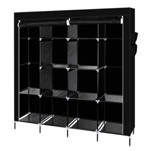 yufengzhe portable closet, wardrobe clothes organizer with shelves for hanging clothes heavy duty(black)