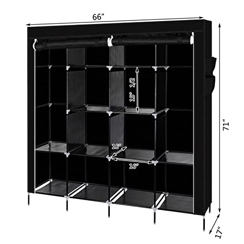 YUFENGZHE Portable Closet, Wardrobe Clothes Organizer with Shelves for Hanging Clothes Heavy Duty(Black)