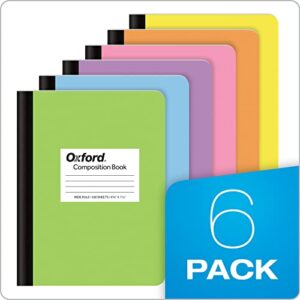 Oxford Composition Notebooks, 6 Pack, Wide Ruled Paper, 9-3/4 x 7-1/2 Inches, 100 Sheets, Assorted Pastel Covers (63759)
