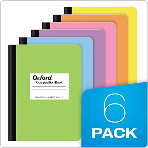 Oxford Composition Notebooks, 6 Pack, College Ruled Paper, 9-3/4 x 7-1/2 Inches, 100 Sheets, Assorted Pastel Covers (63760)