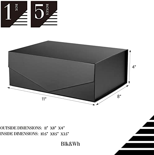 BLK&WH Gift Box 10.5x7.7x3.8 Inches, Gift Box with Lid, Black Gift Box, Groomsman Box, Collapsible Gift Box with Magnetic Lid (Matte Black)