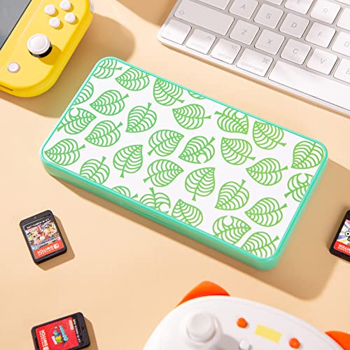 PERFECTSIGHT Cute Game Card Case for Nintendo Switch/ Switch Lite/ OLED, 24 Game Holder Cartridge Case for Game Cards and 24 SD Cards, Kawaii Portable Compact Storage Box, Animal Cross Leaf