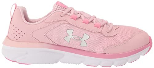 Under Armour girls Girls' Grade School Assert 9 Sneaker, (601) Prime Pink/Flamingo/Metallic Silver, 4.5 Big Kid US