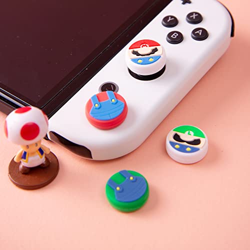 PERFECTSIGHT Cute Thumb Grips Cap Compatible with Nintendo Switch Joycon/OLED/Lite, Soft Silicon Joystick Caps, Kawaii Skin Button Stick Cover 3D Analog Kit for NS Controller, Mario Luigi Bros