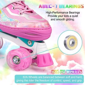 Roller Skates for Kids Girls Boys 4 Size Adjustable Kids Roller Skates with Wheels Light up for Children, Teens, Beginner & Advance, Indoor Outdoor (Medium, A-Pink)