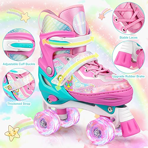 Roller Skates for Kids Girls Boys 4 Size Adjustable Kids Roller Skates with Wheels Light up for Children, Teens, Beginner & Advance, Indoor Outdoor (Medium, A-Pink)