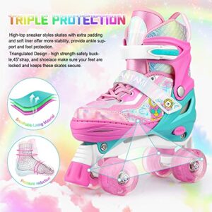 Roller Skates for Kids Girls Boys 4 Size Adjustable Kids Roller Skates with Wheels Light up for Children, Teens, Beginner & Advance, Indoor Outdoor (Medium, A-Pink)