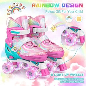 Roller Skates for Kids Girls Boys 4 Size Adjustable Kids Roller Skates with Wheels Light up for Children, Teens, Beginner & Advance, Indoor Outdoor (Medium, A-Pink)