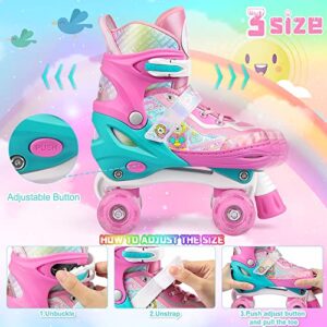 Roller Skates for Kids Girls Boys 4 Size Adjustable Kids Roller Skates with Wheels Light up for Children, Teens, Beginner & Advance, Indoor Outdoor (Medium, A-Pink)