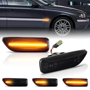 POPMOTORZ Sequential Dynamic Side Marker Turn Signal Lights, Led Amber Blinker Indicator Lamps Assembly Compatible with 1998-2007 Vol-vo S60 S80 V70 XC90 XC70 Repeater