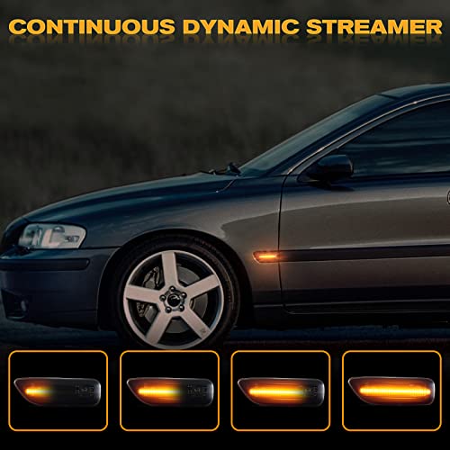 POPMOTORZ Sequential Dynamic Side Marker Turn Signal Lights, Led Amber Blinker Indicator Lamps Assembly Compatible with 1998-2007 Vol-vo S60 S80 V70 XC90 XC70 Repeater