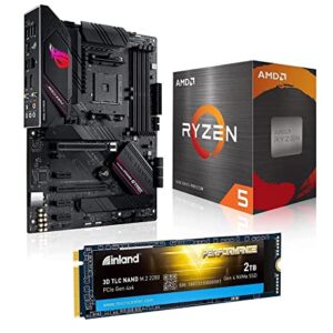 INLAND Performance 2TB PCIe Gen 4.0 M.2 NVME SSD + AMD Ryzen 5 5600X Desktop Processor Bundle with ASUS ROG Strix B550-A Gaming Motherboard