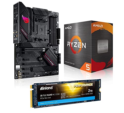 INLAND Performance 2TB PCIe Gen 4.0 M.2 NVME SSD + AMD Ryzen 5 5600X Desktop Processor Bundle with ASUS ROG Strix B550-A Gaming Motherboard