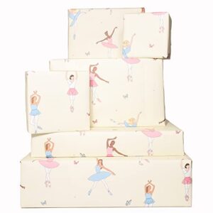 central 23 - ballerina gift wrap - 6 sheets of cute wrapping paper for girls - pink blue birthday giftwrap - pastel butterflies for kids - pretty ballet dancers - for women