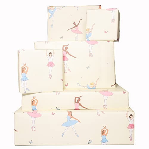 CENTRAL 23 - Ballerina Gift Wrap - 6 Sheets of Cute Wrapping Paper for Girls - Pink Blue Birthday Giftwrap - Pastel Butterflies for Kids - Pretty Ballet Dancers - For Women