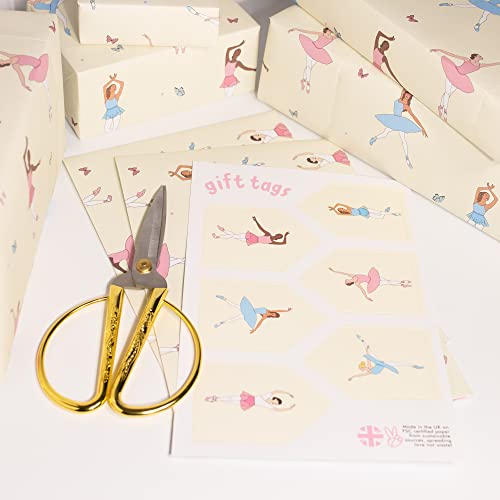 CENTRAL 23 - Ballerina Gift Wrap - 6 Sheets of Cute Wrapping Paper for Girls - Pink Blue Birthday Giftwrap - Pastel Butterflies for Kids - Pretty Ballet Dancers - For Women