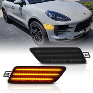 popmotorz front bumper side marker lights assembly, amber full led blinker signal lamps kits for 2014-2022 porsche ma-can 95b945119 95b945120-smoked lens