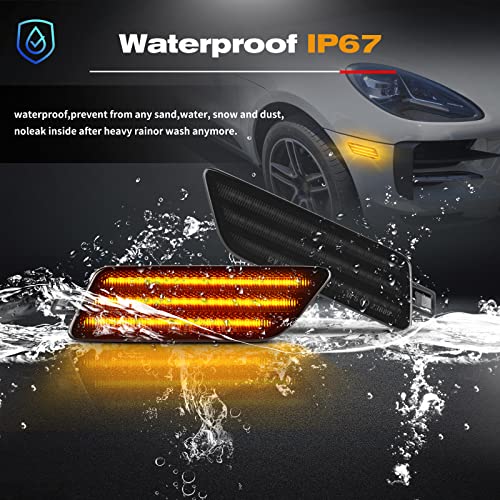 POPMOTORZ Front Bumper Side Marker Lights Assembly, Amber Full LED Blinker Signal Lamps Kits for 2014-2022 Porsche Ma-can 95B945119 95B945120-Smoked lens