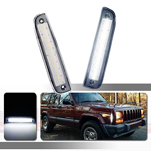 Tonsya White Led Clear Lens kit Compatible With 1997 1998 1999 2000 2001 Jeep Cherokee Front Bumper side Corner Parking Marker Light CH2551118,CH2550118,55055147,55055146