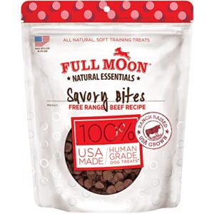 full moon all natural human grade dog treats, essential beef savory bites, 14 ounce