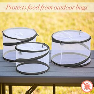 Kitchen Details, Multi Sized Set 3 Pack Pop Up Food Cover Protector Screens | Collapsible | Outdoor Picnic | Outside Party and BBQ Essential | Reusable | Keep Out Bugs, Grey