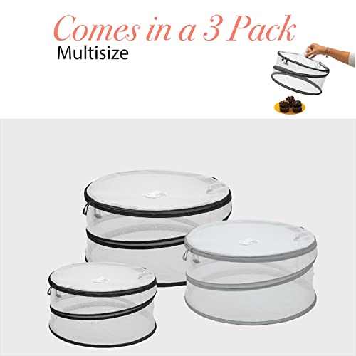 Kitchen Details, Multi Sized Set 3 Pack Pop Up Food Cover Protector Screens | Collapsible | Outdoor Picnic | Outside Party and BBQ Essential | Reusable | Keep Out Bugs, Grey