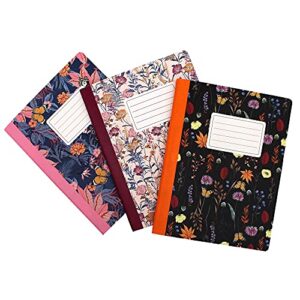 pukka pad, composition notebooks - 3 pack of journals featuring 140 pages of college ruled 80gsm paper with sturdy cover stock - 9.75 x 7.5in - bloom