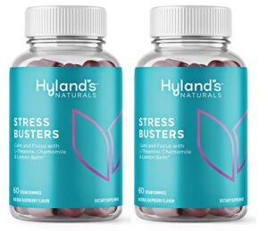hyland's stress busters, calm gummies naturals with l-theanine, lemon balm and chamomile, 60 vegan gummies (2 bottles of 60)