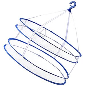 healifty 1pc hanging mesh dryer gauze steel wire round shaped windproof detachable double- layer foldable clothes drying net steel ring design flat clothes drying net for underwear lingerie (blue)
