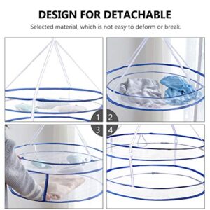 Healifty 1pc Hanging Mesh Dryer Gauze Steel Wire Round Shaped Windproof Detachable Double- Layer Foldable Clothes Drying Net Steel Ring Design Flat Clothes Drying Net for Underwear Lingerie (Blue)