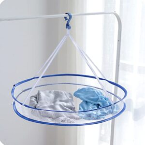 Healifty 1pc Hanging Mesh Dryer Gauze Steel Wire Round Shaped Windproof Detachable Double- Layer Foldable Clothes Drying Net Steel Ring Design Flat Clothes Drying Net for Underwear Lingerie (Blue)