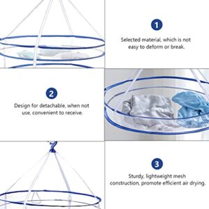 Healifty 1pc Hanging Mesh Dryer Gauze Steel Wire Round Shaped Windproof Detachable Double- Layer Foldable Clothes Drying Net Steel Ring Design Flat Clothes Drying Net for Underwear Lingerie (Blue)