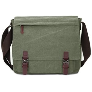 canvas messenger bag for men women,travel satchel shoulder bag 15.6 inch laptop bag briefcase business (green)