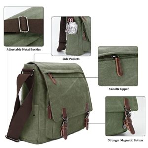 Canvas Messenger Bag for Men Women,Travel Satchel Shoulder bag 15.6 Inch Laptop Bag briefcase Business (Green)