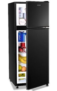 anukis compact refrigerator 4.0 cu ft 2 door mini fridge with freezer for apartment, dorm, office, family, basement, garage, black