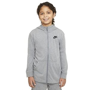 nike big kids' boys' sportswear full-zip hoodie (carbon heather/black, large)